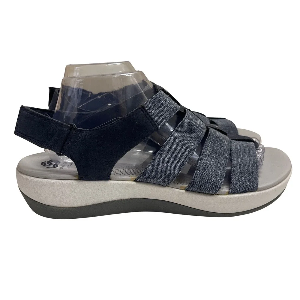 Clarks Sandals Womens 10W Navy Arla Shaylie Cloudsteppers Comfort Strappy Shoe